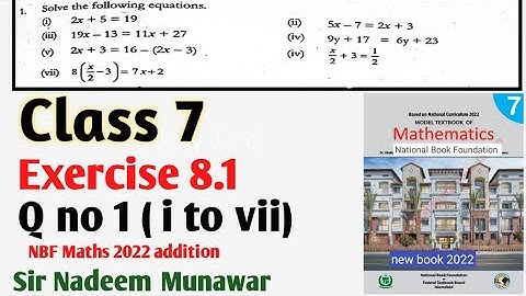 Class 7 Exercise 8.1 Q no 1 Ex 8.1 NBF Maths Solve the linear equations in Hindi Urdu sir Nadeem