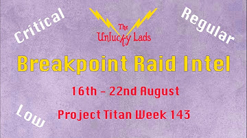 Breakpoint Raid Intel Skips - Critical, Regular & Low - 16th to 22nd August - Project Titan Week 143