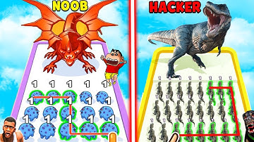 SHINCHAN NOOB vs PRO vs HACKER in DINO MERGE Master with FRANKLIN & CHOP | DREAM SQUAD