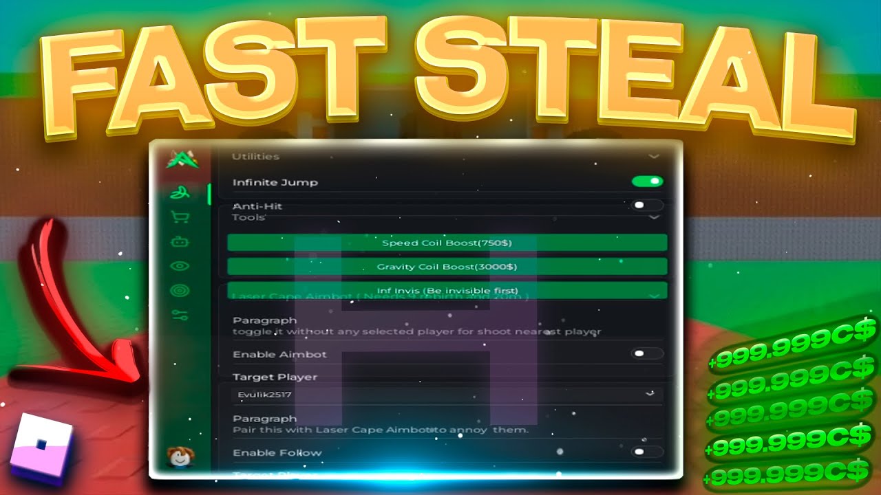 Steal A Brainrot Script *NO KEY* [ ANTI LAGBACK, INF JUMP, FAST STEAL, SPEED BOOST, INVISIBLE, ESP ]
