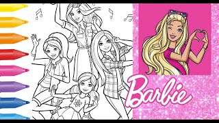 Coloring BARBIE Dreamhouse SISTERS BARBIE SKIPPER STACIE CHELSEA Dance Party Coloring Page Book