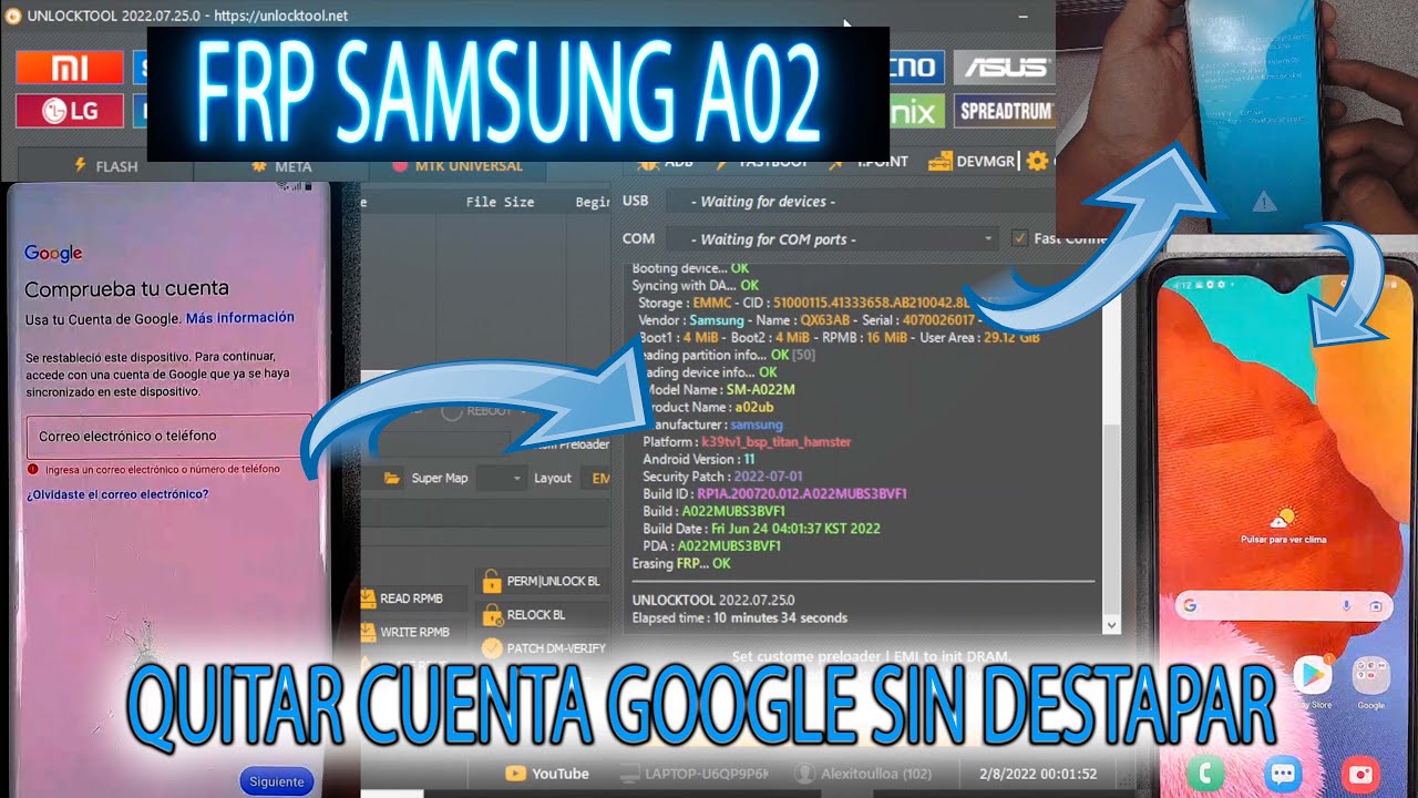 BOOM FRP SAMSUNG A02 QUITAR CUENTA GOOGLE SIN DESTAPAR NO TEST POINT NO
