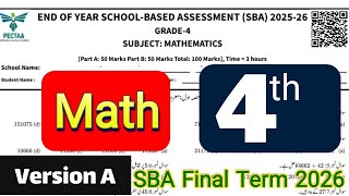 4th Class Math Final Term Paper 2026 || SBA ||Version A Solved | Punjab School Exams