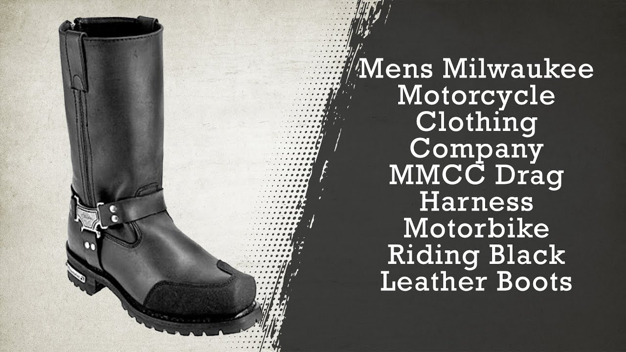 Mens Milwaukee Motorcycle Clothing Company MMCC Drag Harness Motorbike Riding Black Leather Boots