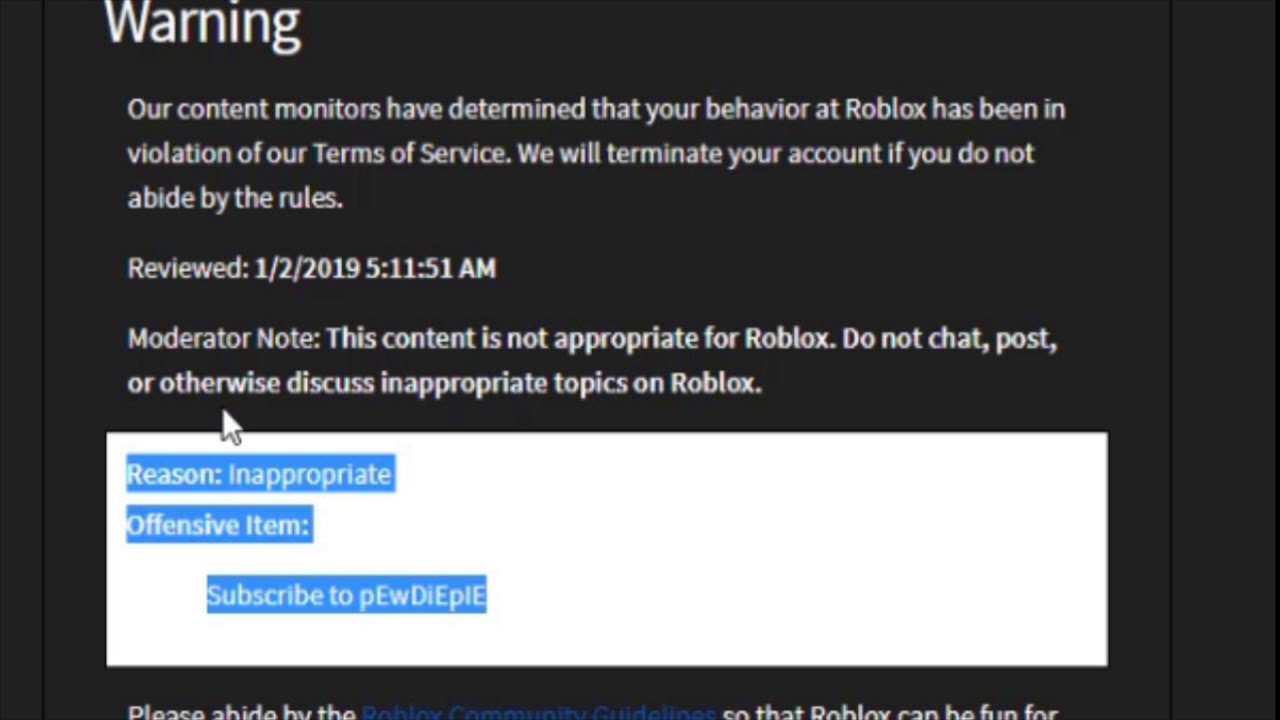 Roblox Warned Me For Saying Subscribe To Pewdiepie Youtube - roblox pewdiepie merch