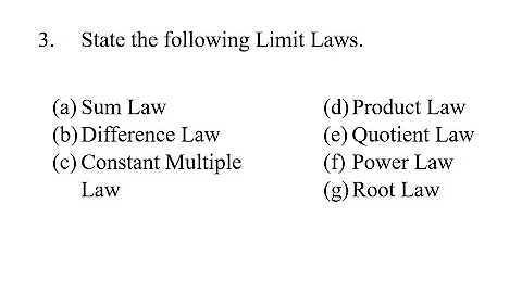 3. State the following Limit Laws. (a) Sum Law (b) Difference Law (c) Constant Multiple Law (d)