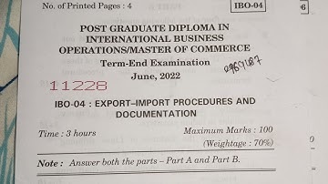 IBO-04 EXPORT IMPORT PROCEDURE AND DOCUMENTATION 2022 Question Paper of IGNOU University