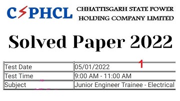 CSPHCL Junior Engineer Trainee Electrical Solved Paper | CSPHCL JE 05/01/2022 Solutions |
