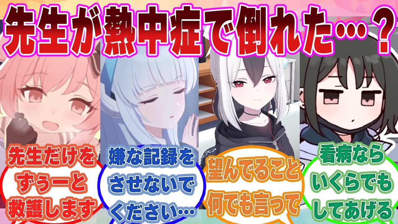 【SS】熱中症で倒れてしまった先生を過保護なほど甘々に看病するブルアカ生徒たちに対する反応集【ブルアカ/まとめ/反応集】