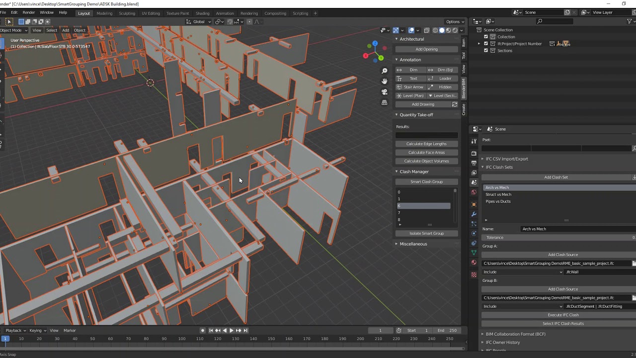 BlenderBIM - Smart Clash Grouping prototype demo - YouTube