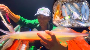 Câu lôi mực | sau những ngày nghỉ gió thì hoàng tiếp tục ra khơi | ngày đầu trúng ngay mé mực khủng