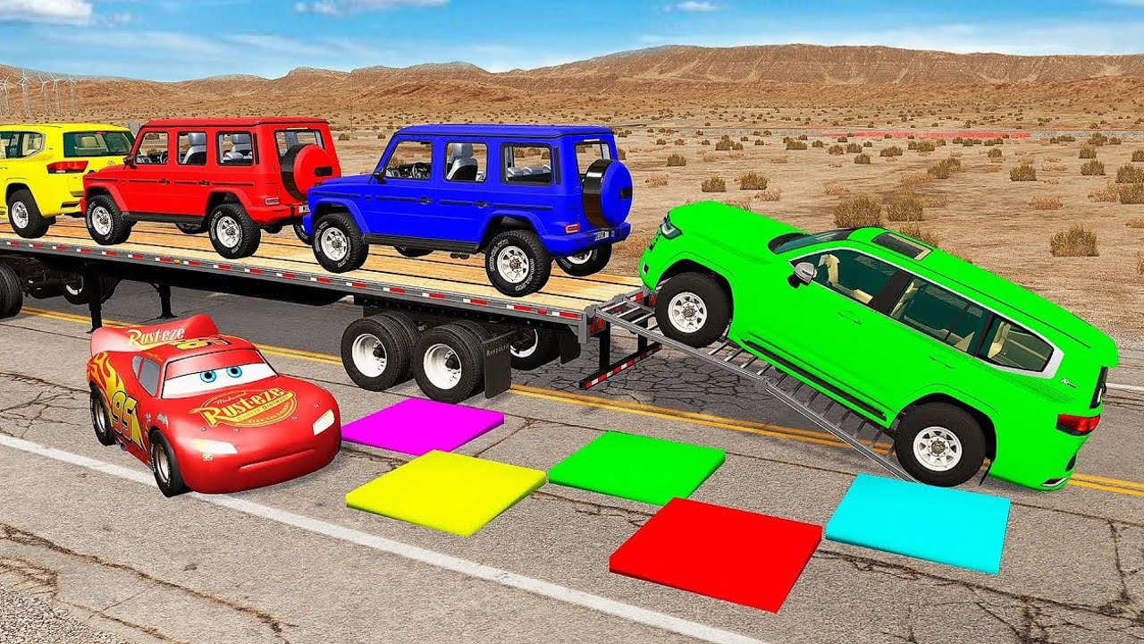 Flatbed Truck Mcqueen | Transportation with Truck - Pothole vs Car # - BeamNG.Drive