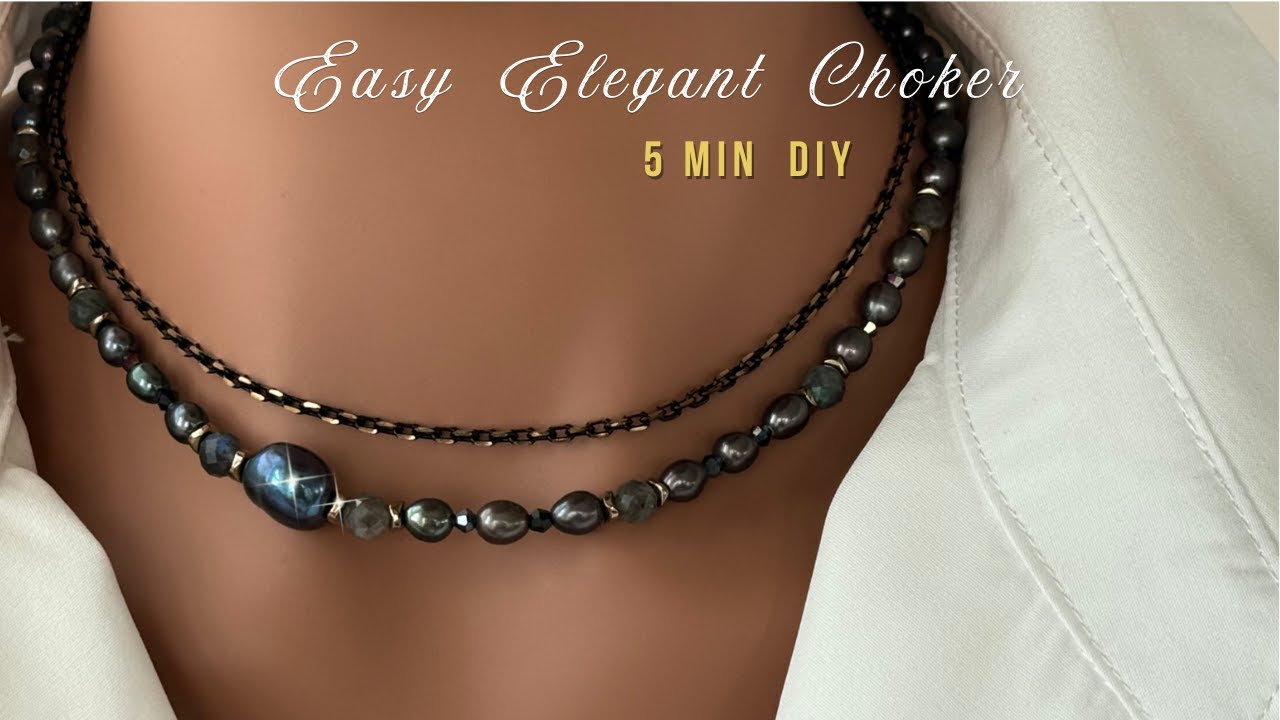DIY Black Pearl Choker Necklace Tutorial | Elegant Beaded Jewelry with Labradorite & Hematite.