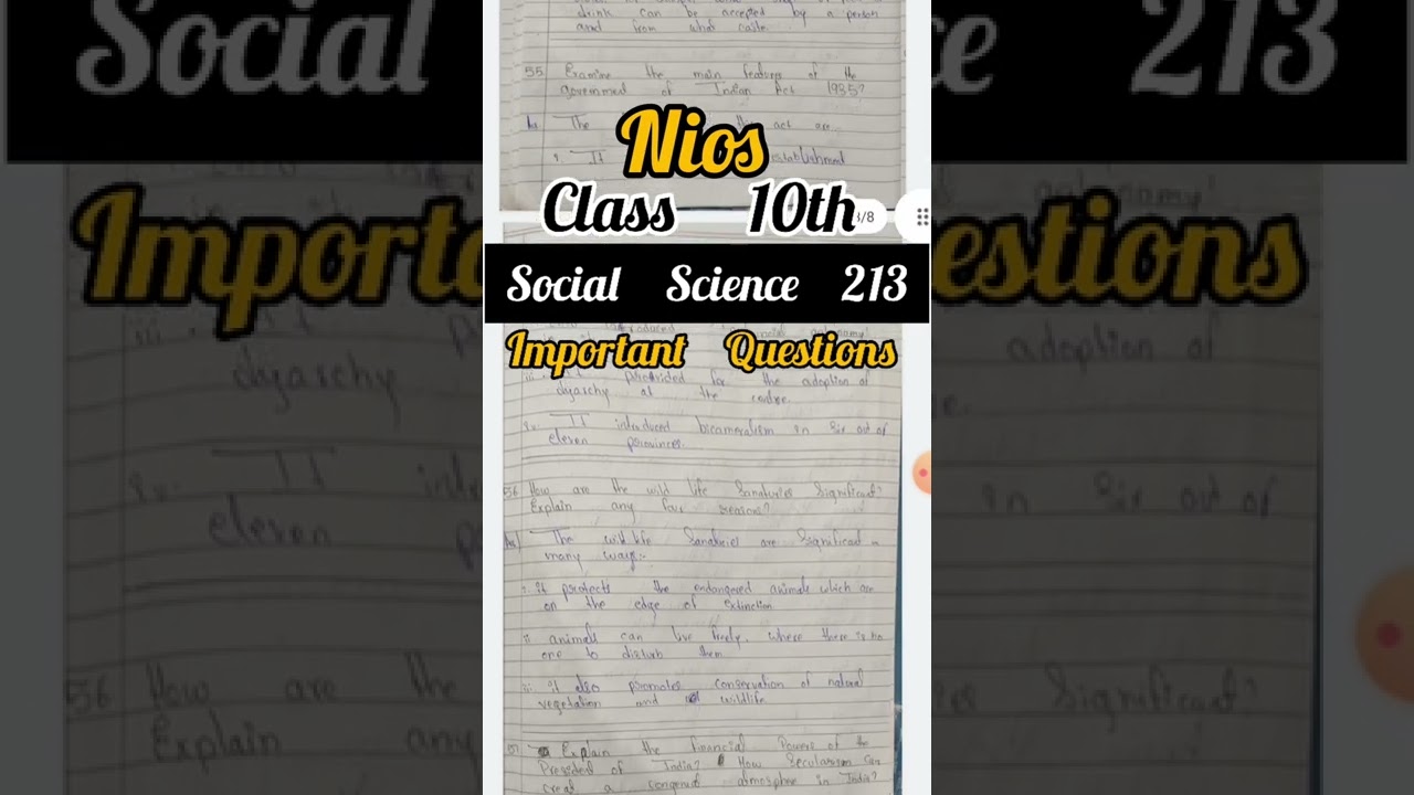 Nios Class 10th Social Science 213 Questions With Solved Answers | Nios Social Science Solved Qs/Ans