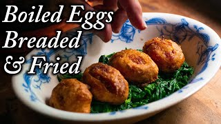 Forgotten Finger Food?  Boiled Eggs Breaded and Fried  18th Century Cooking