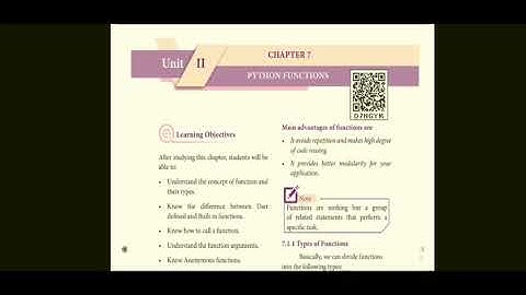 Chapter 7 Std XII Python Function Computer Science Part 1