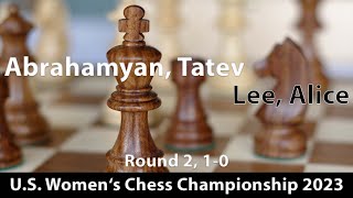 Tatev Abrahamyan (2262) -- Alice Lee (2388), U.S. Women's Chess Championship (2) 2023, 1-0