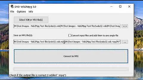 Convert several *.VOB video files to a single *.MPG mpeg video file.