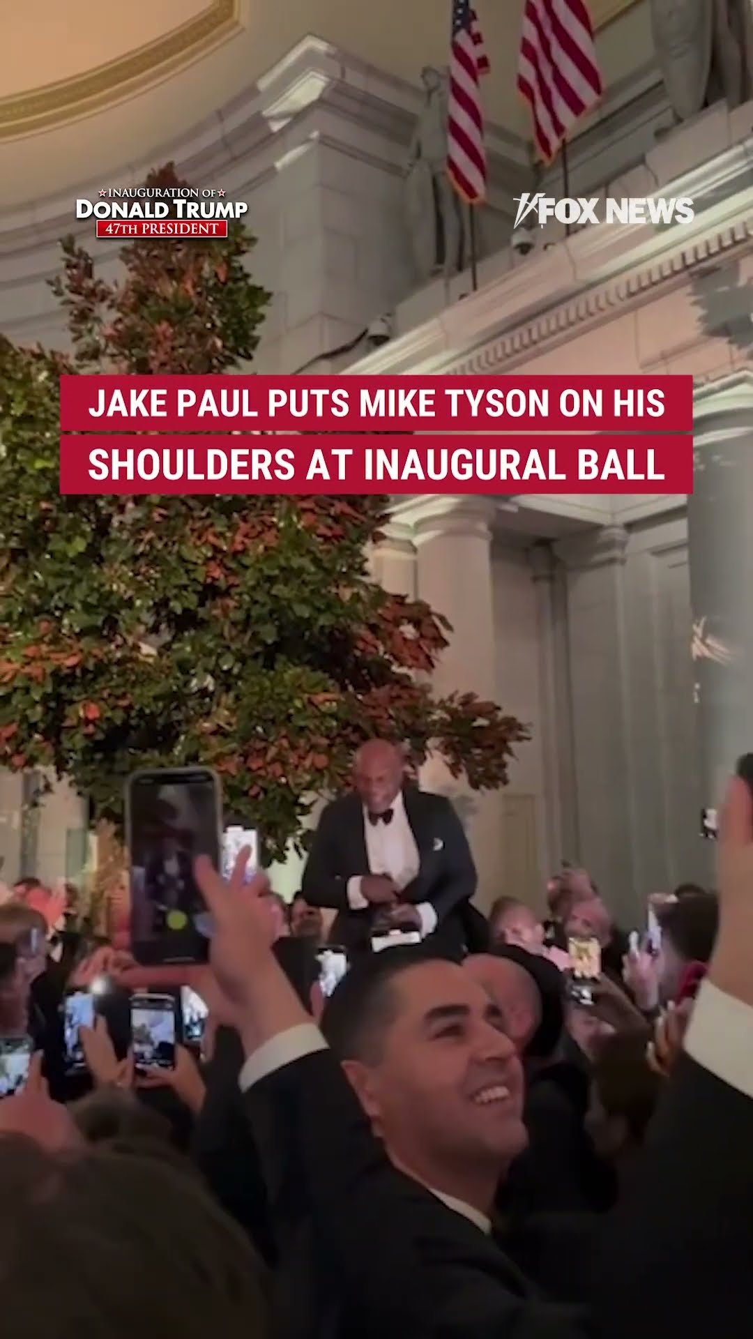 Jake Paul puts Mike Tyson on his shoulders at Inaugural Ball