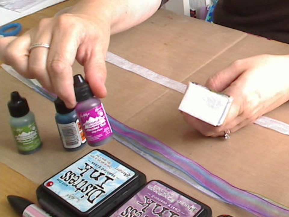 Coloured Ribbon with Alcohol Inks - YouTube