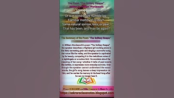 “The Solitary Reaper” #poems #williamwordsworth #summary #englishpoetry #williamwordsworth #poetry