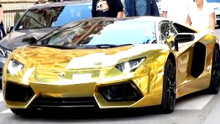 Dubai UAE - World's Most Expensive Cars - Gold Lamborghini Aventador and Porsche ! - DubaiTUBE