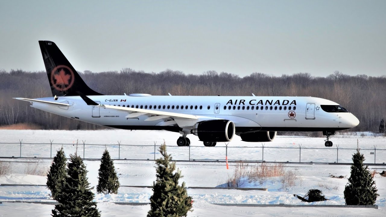 Air Canada Airbus A220-300 C-GJXN taking off from Montreal Mirabel