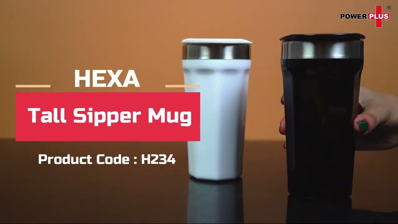 Hexa : Tall sipper mug by Power Plus | 304 grade Stainless steel | Capacity 375ml approx