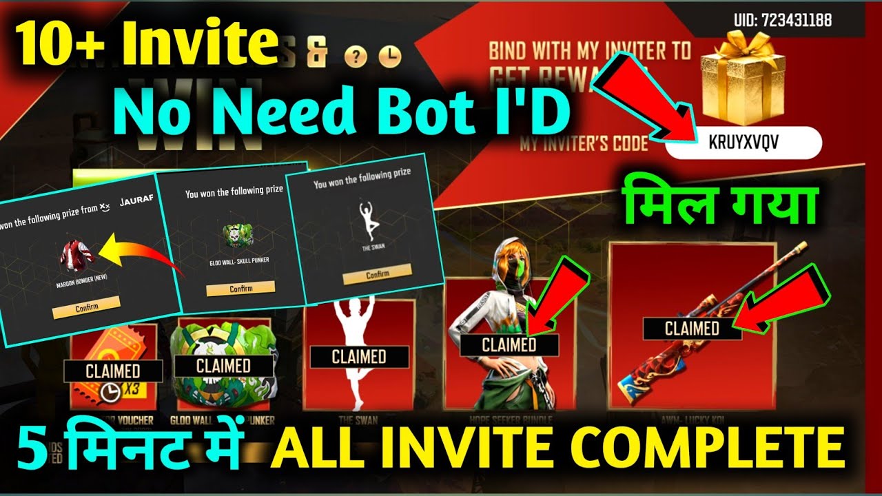 How to Complete 10+ invite in Invite and win event | Gloo wall skin kaise milega | Free fire event