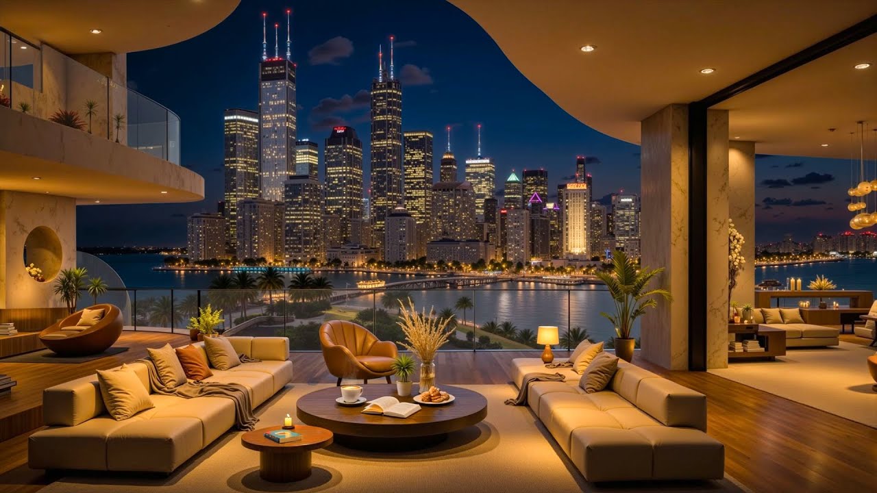 Photo inspiration: Luxury Apartment Complexes With Stress Relief And Wellness Reference: Relaxing Jazz Night By The City Luxury Chicago Apartment Ambience