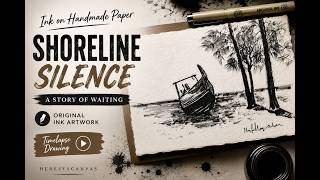 A Peaceful Shoreline in Ink Handmade Paper Drawing Relaxing Art Timelapse