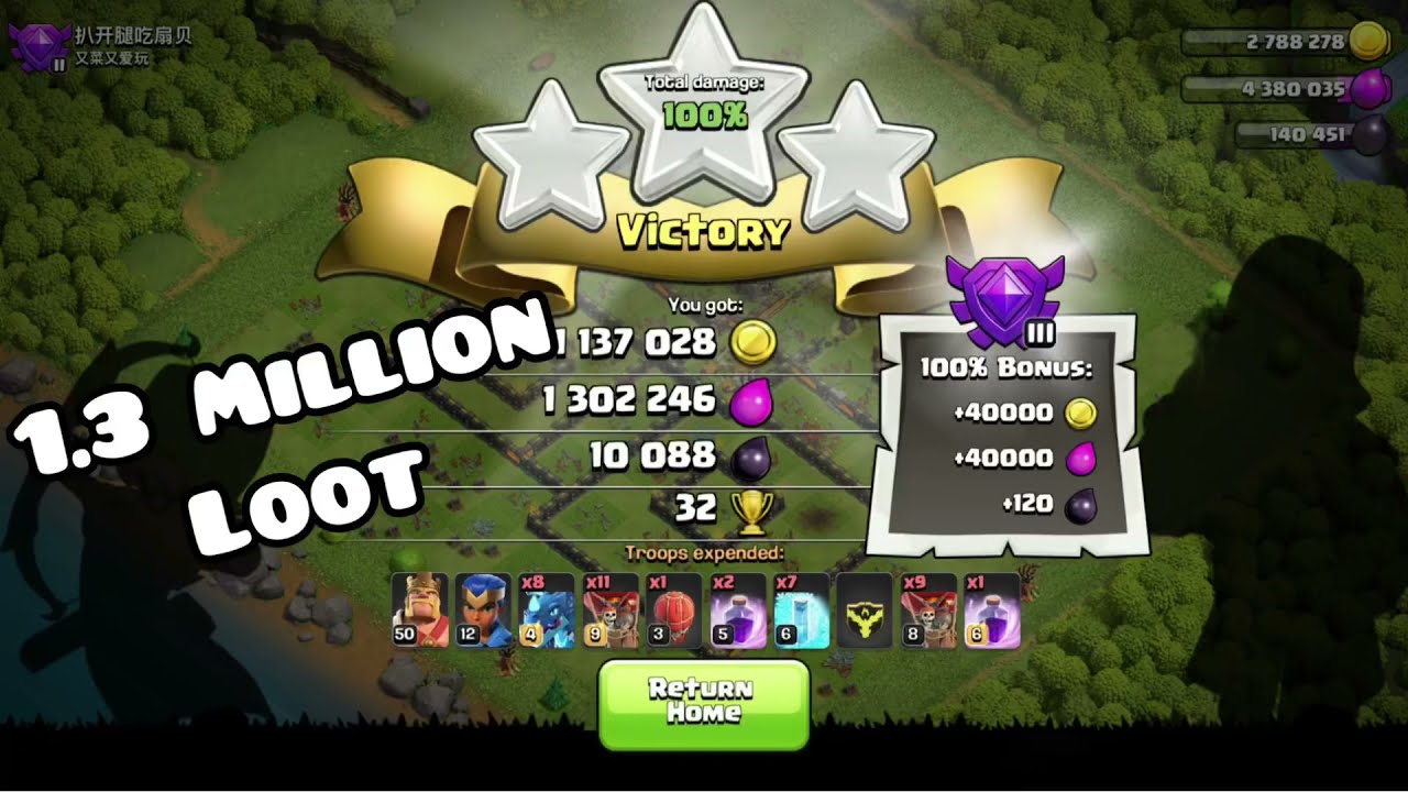 Clash of Clans/Electro dragon & balloons strategy TH13 3 stars/No spell attack..Easy High loot 1300k