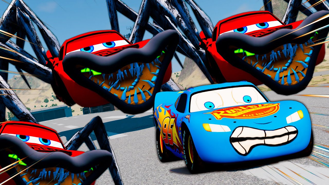 Lightning McQueen's Epic Escape from spider car-eating monsters | McQueen vs McQueen | BeamNG.Drive