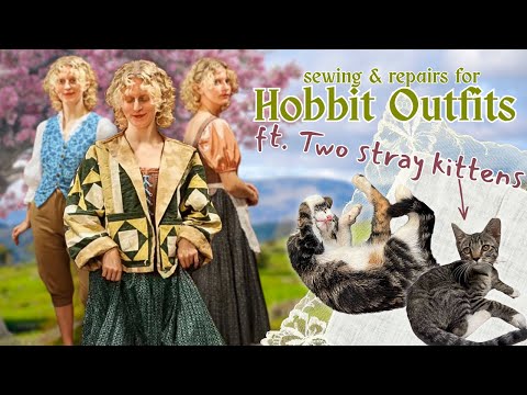hobbit sewing prep for Brandywine ft. my mom and two stray kittens 👀