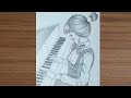 How To Draw A Girl Playing With Piano Music Step By Step