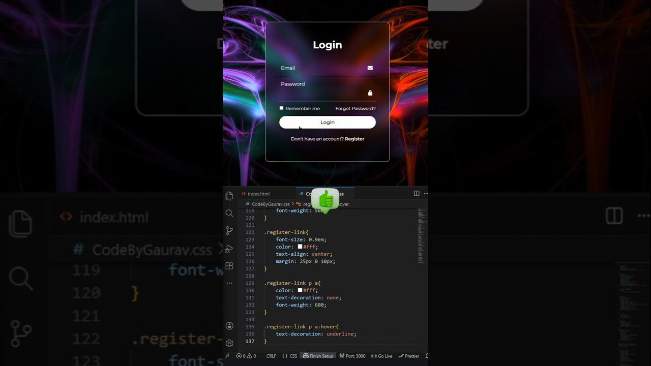 Animated Login Form Using HTML CSS #webdevelopment #loginform #shorts