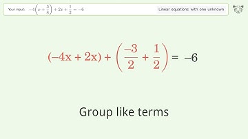 Solve -4(x+3/8)+2x+1/2=-6: Linear Equation Video Solution | Tiger Algebra