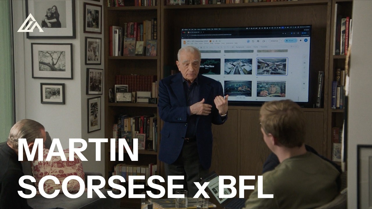 O diretor Scorsese em vídeo da Black Forest Labs explicando as vantagens da IA para seu trabalho