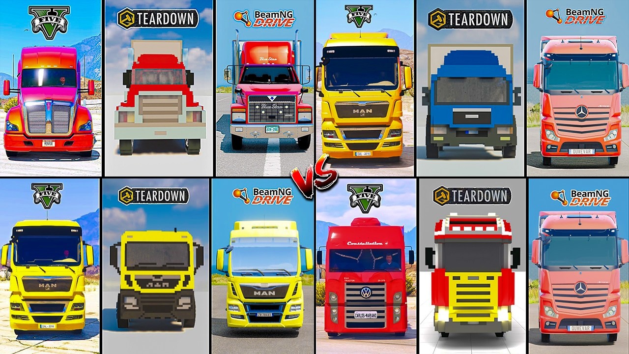 MAN TRUCK VS VOLKSWAGEN VS ACTROS VS KENSWORTH TRUCK IN TEARDOWN VS BEAMNG - WHICH IS BEST ?