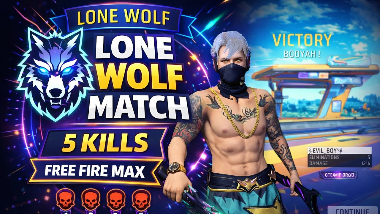 5 Kills Lone Wolf Match 🔥 Free Fire MAX Booyah Gameplay
