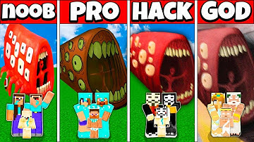 Minecraft Battle: FAMILY TRAIN EATER HOUSE BUILD CHALLENGE NOOB vs PRO vs HACKER vs GOD Animation