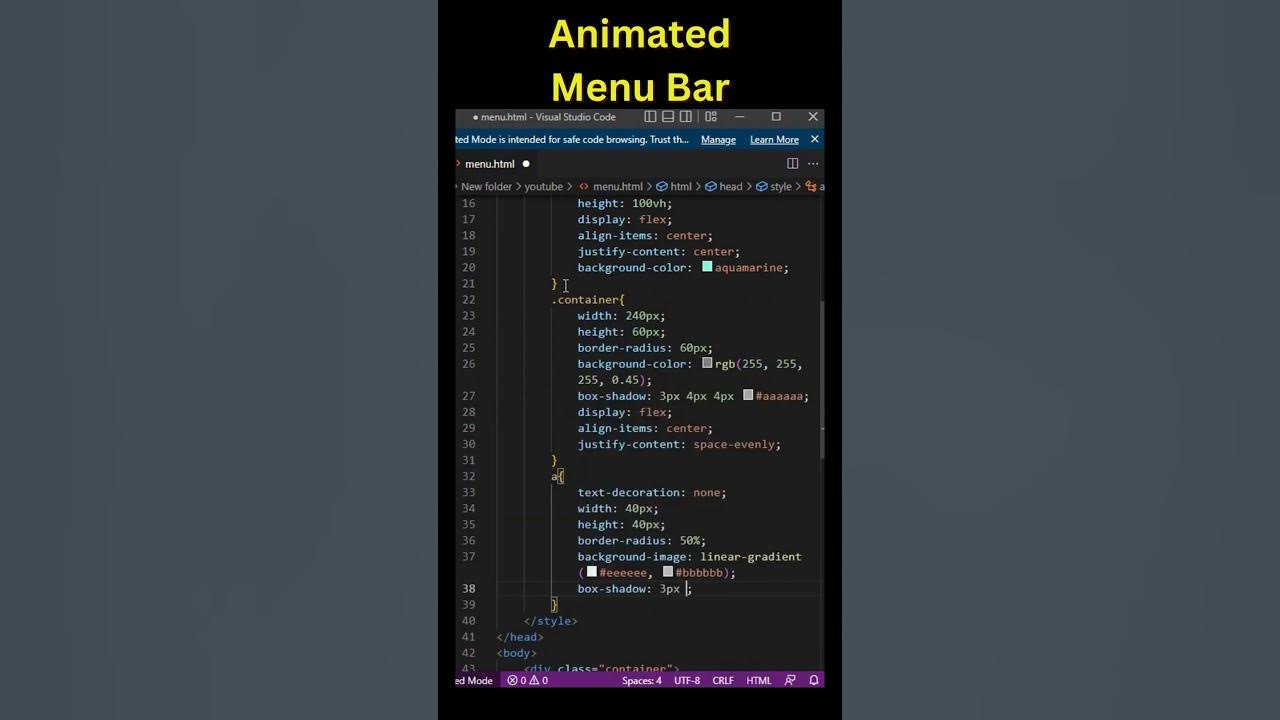Animated Menu Bar HTML and CSS #shorts #css #webdesign #coding - YouTube