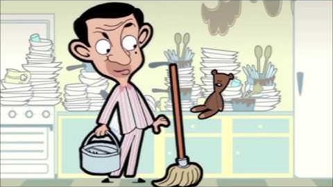 Present Continuous / Mr. Bean - Cleaning the house