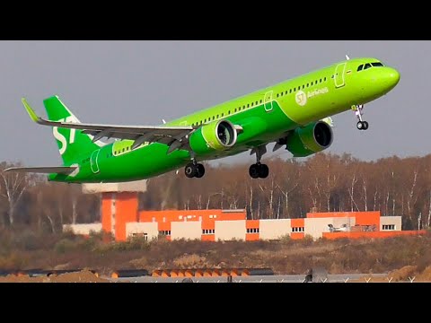 4 взлета - Airbus S7 Airlines. Домодедовские огурцы / Аэропорт Домодедово 14L 2021