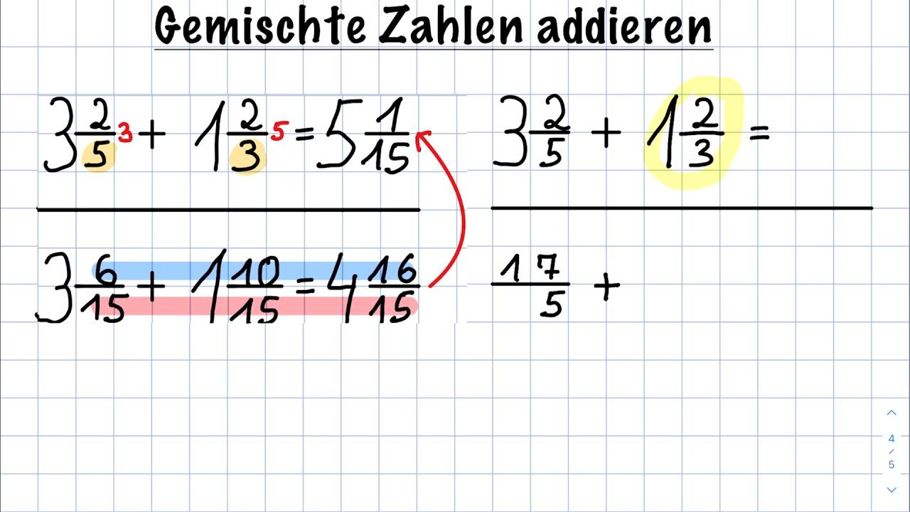 Berechne Wenn Möglich Kürze Und Schreibe Als Gemischte Zahl Gemischte Zahlen addieren - 2 Möglichkeiten - YouTube