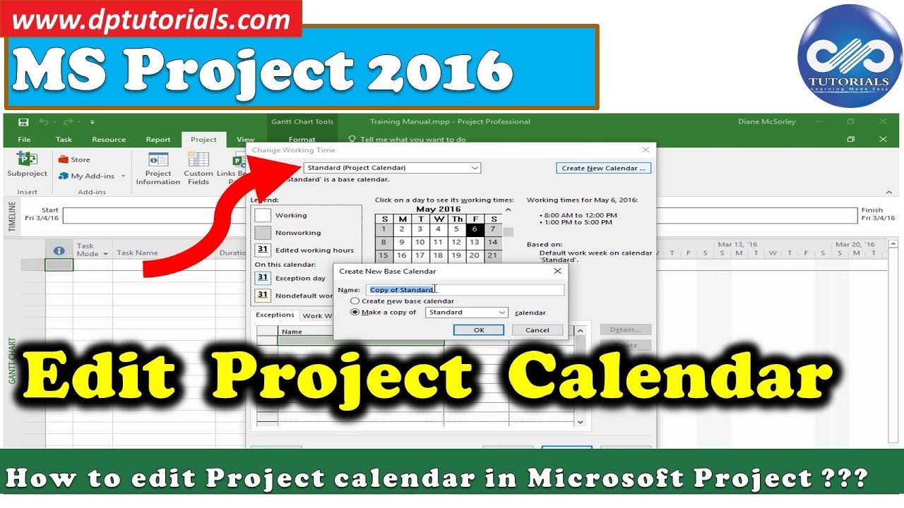 How to edit Project calendar in Microsoft Project 2016 MSP Tutorials