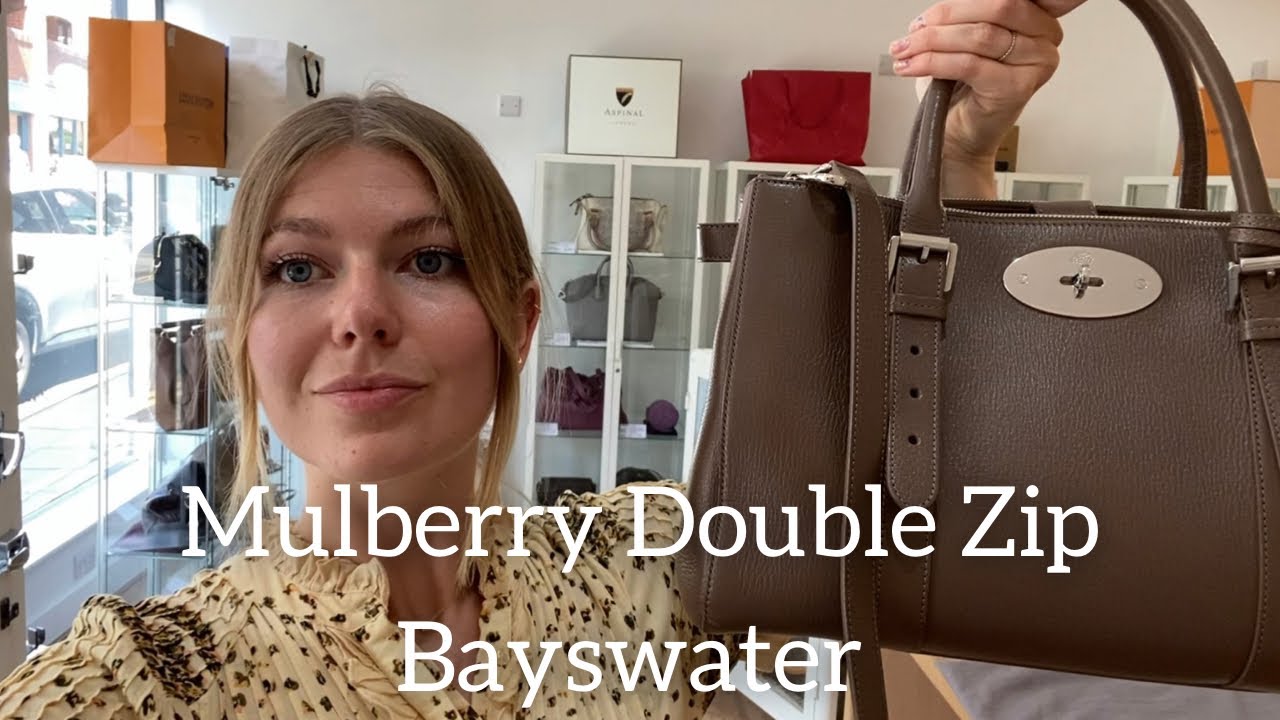 Mulberry Large Bayswater Double Zip Tote in Midnight Blue Shiny