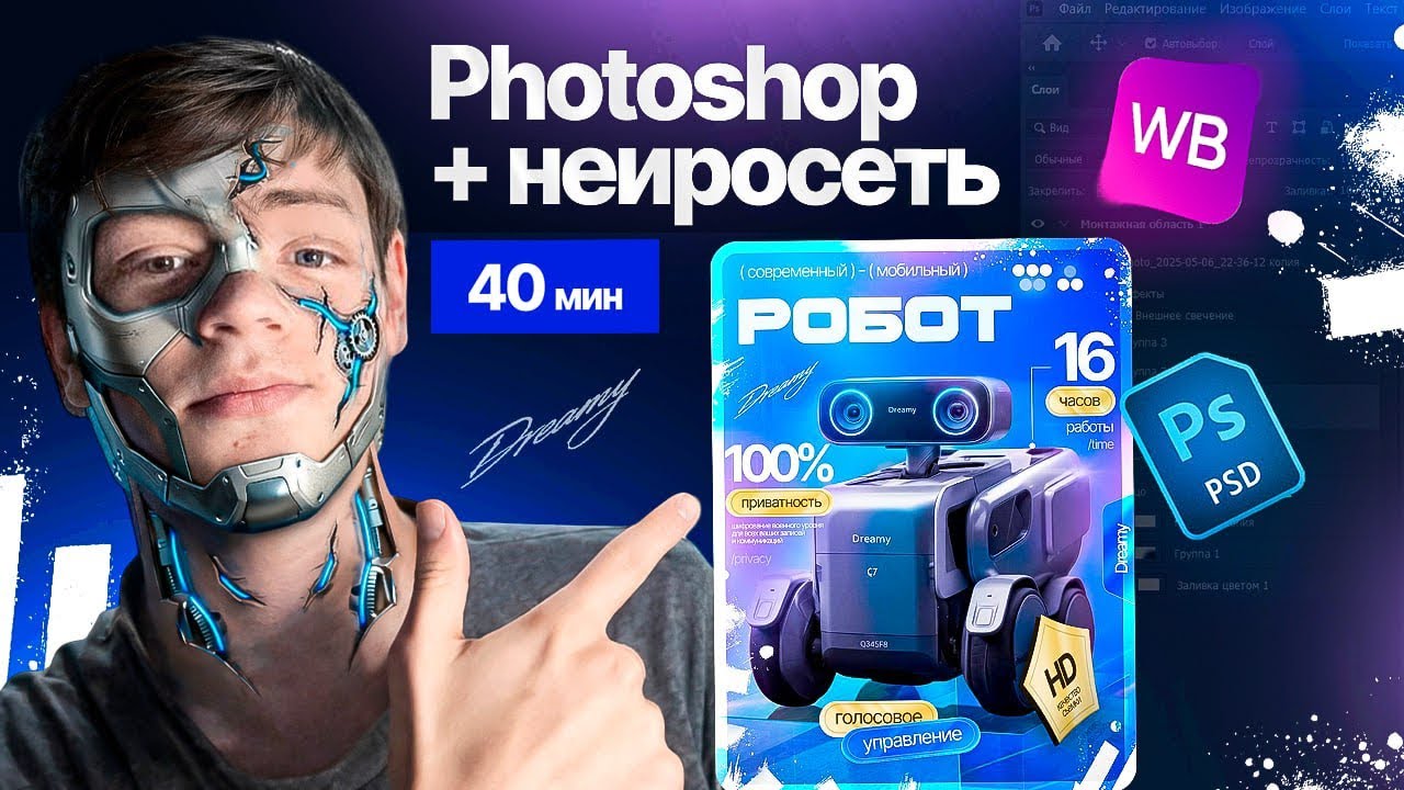ДИЗАЙН КАРТОЧКИ В PHOTOSHOP С ПОМОЩЬЮ НЕЙРОСЕТИ! | Создание карточки для робота 