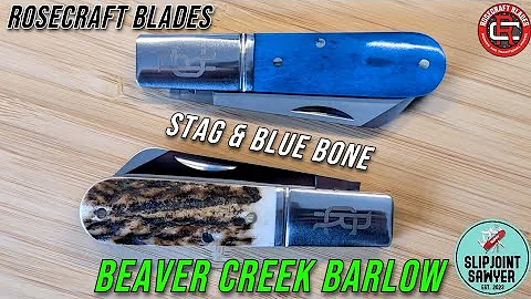 RoseCraft Blades Beaver Creek Barlow Stag & Blue Bone Pocket Knife - RCT006-STG&BBB @RoseCraftBlades