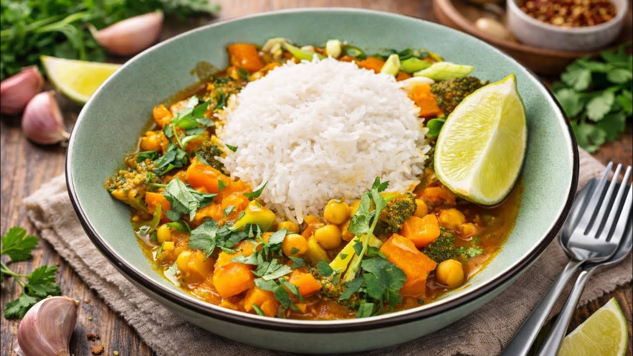 Creamy Coconut Curry – Vegan with Sweet Potato, Broccoli & Chickpeas